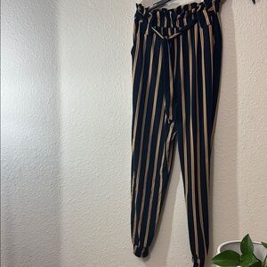 Elegant Striped Black and Tan Women's Cropped Pants